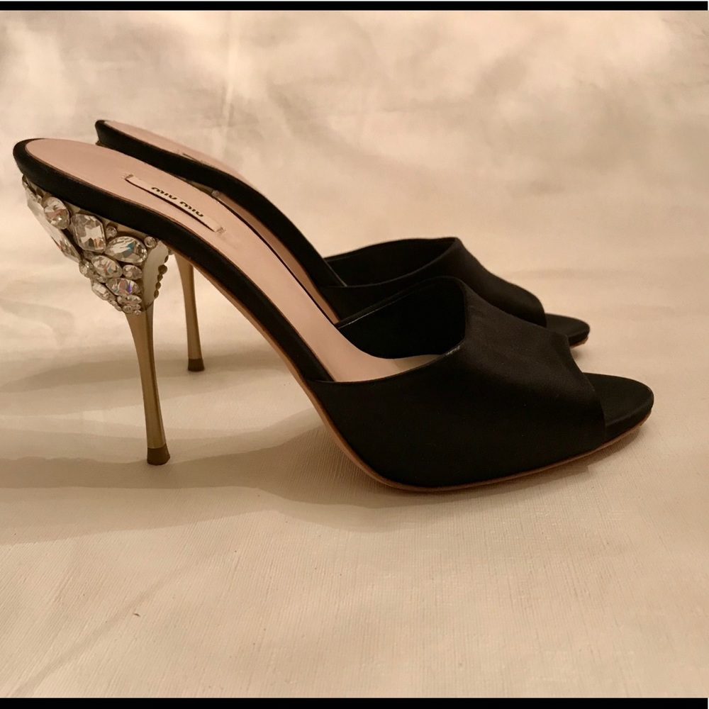 Gorgeous Open Back Satin Crystal Sandals